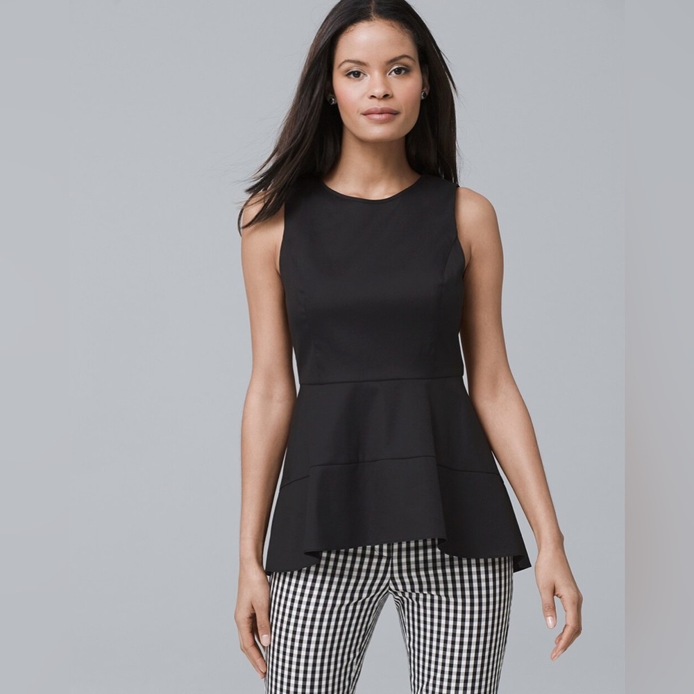 White House Black Market Black Peplum Zipper Back Blouse